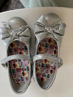 Girls Sparkle Mary Jane Dress Shoes with Bow - Silver